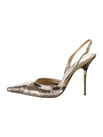 Pre-owned René Caovilla Sequins Patterned Slingback Pumps In Gold