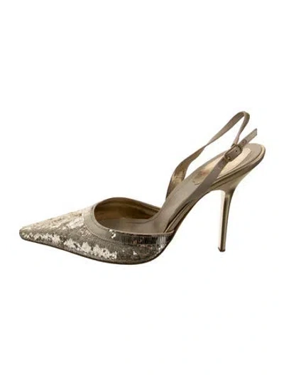 Pre-owned René Caovilla Sequins Patterned Slingback Pumps In Gold