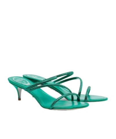 René Caovilla Shiny Crystal Sandals In Green