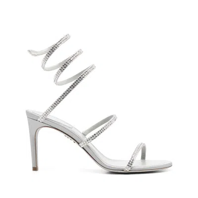 René Caovilla Cleo Crystal-embellished Leather Heeled Sandals In Grey/silver