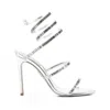 René Caovilla Metallic Leather Strass Snake Ankle Wrap Sandals In Metallic