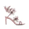 René Caovilla 80mm Peach Flower Sandals In Multi