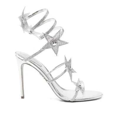 René Caovilla Cleo 105 Embellished Satin Sandals In Gray