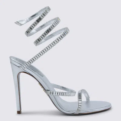 René Caovilla Silver Leather Sandals In White