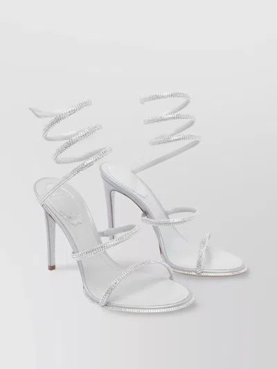 René Caovilla Silver Leather Spiral Rhinestone Sandals
