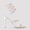 René Caovilla Silver Open Toe Heels In Metallic