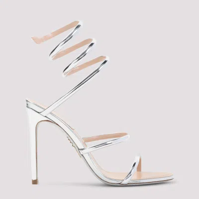 René Caovilla Silver Open Toe Heels In Metallic
