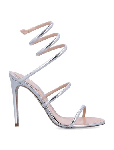 René Caovilla Silver Rhinestone Heels In Metallic