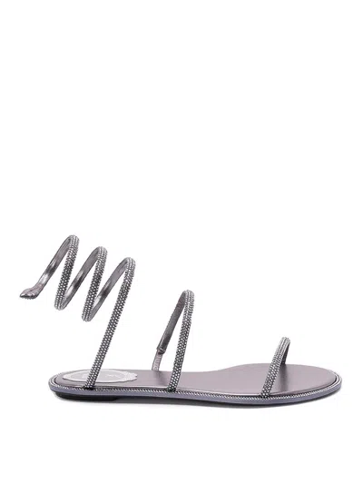 René Caovilla Rene Caovilla Silver Viscose Silk Glass Stones Sandals