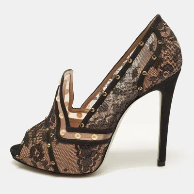 Pre-owned René Caovilla Size 36 Black/beige Lace And Satin Pumps