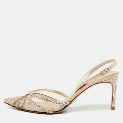 Pre-owned René Caovilla Size 36 Transparent/pink Pvc And Satin Crystal Embellished Slingback Pumps