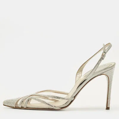 Pre-owned René Caovilla Size 36 Transparent/silver Leather And Pvc Crystal Embellished Slingback Pumps