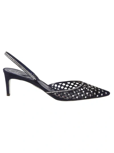René Caovilla Carrie Embellished Suede Slingback Pumps In Black