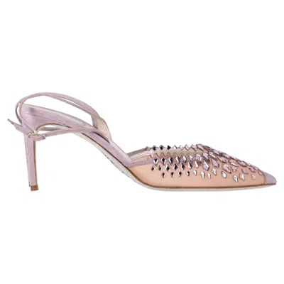 René Caovilla Slingback Embellished Pumps In Light Pink Suede