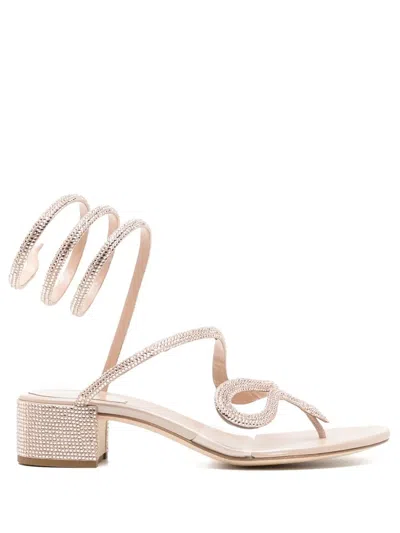 René Caovilla Snake Crystal Embellished Sandals In Pink
