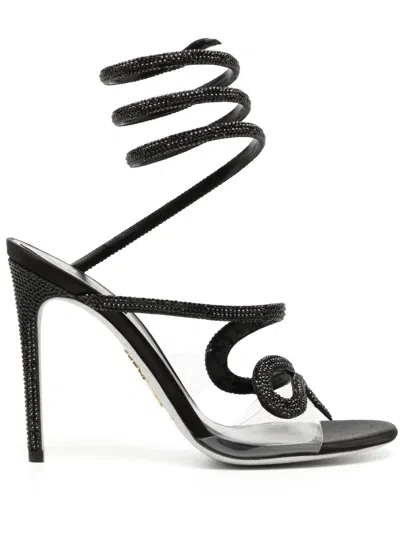 René Caovilla Snake Embellished Sandals In Black