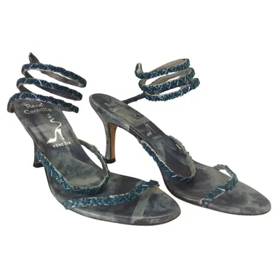 Pre-owned René Caovilla Snake Sandals It 37.5 In Gray