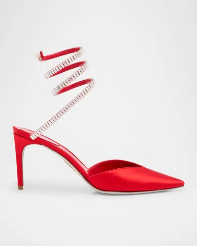 René Caovilla Snake Spiral-wrap Strass Satin Pumps In Red