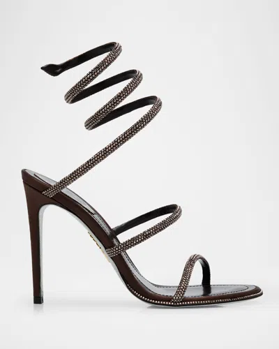 René Caovilla Snake Spiral-wrap Strass Satin Sandals In Brown