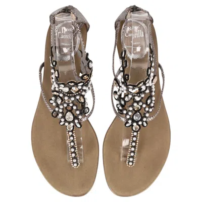 Pre-owned René Caovilla Rene Caovilla Snakeskin & Crystal Thong Sandals In Brown