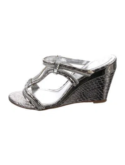 Pre-owned René Caovilla Snakeskin Animal Print Sandals In Silver