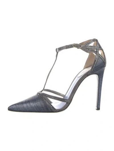 Pre-owned René Caovilla Snakeskin Animal Print T-strap Pumps In Multi