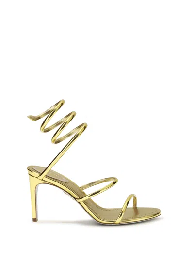René Caovilla Rene Caovilla Snake-wrapped Metallic Leather Heel Sandal In Gold