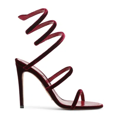 René Caovilla Spiral Design Velvet Heels With Ankle Wrap In Black