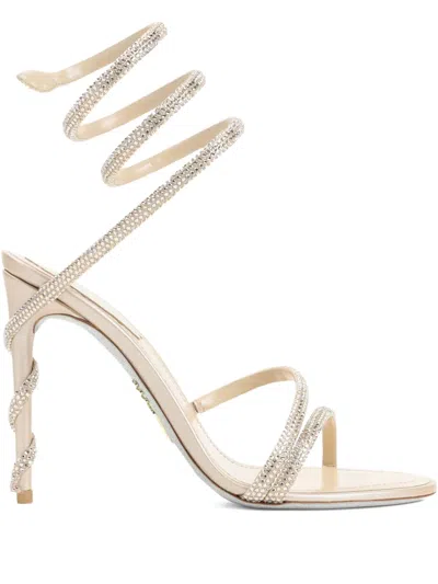 René Caovilla Rene Caovilla Beige Satin Cleo Crystal Sandals In Neutral