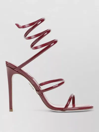 René Caovilla Spiral Strap Stiletto Heel Open Toe Pumps In Burgundy