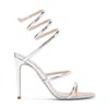 René Caovilla Spiraled Ankle Strap Sandals With Metallic Finish