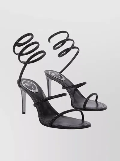 René Caovilla Spiraled Open Toe Sandals With Embellished Straps In Black