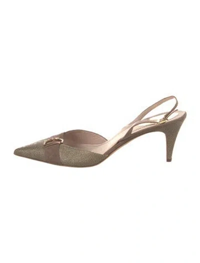 Pre-owned René Caovilla Stingray Glitter Accents Slingback Pumps In Gold