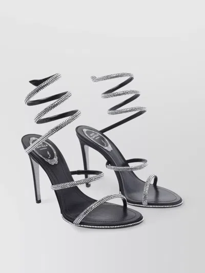 René Caovilla Strappy Leather Sandals Stiletto Heel In Black