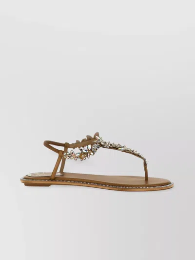 René Caovilla Strappy Sandals Rhinestone T-strap In Brown