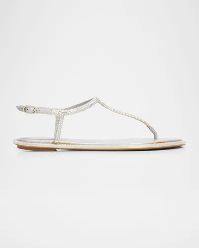 René Caovilla Strass T-strap Thong Sandals In White