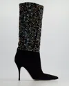 RENÉ CAOVILLA SUEDE AND MULTICOLOUR CRYSTAL EMBELLISHED BOOTS
