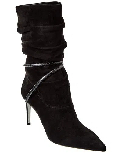 René Caovilla Suede & Snakeskin Boot In Black