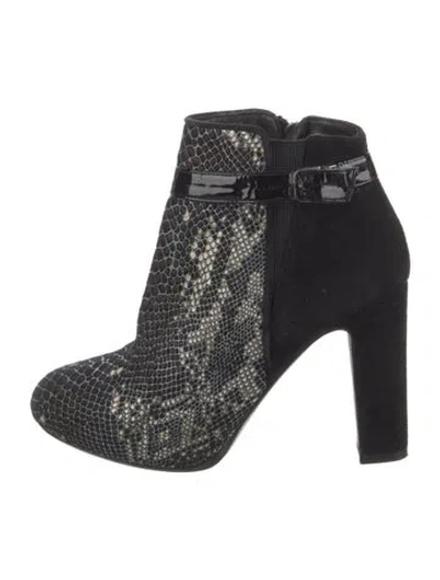 Pre-owned René Caovilla Suede Animal Print Boots In Black