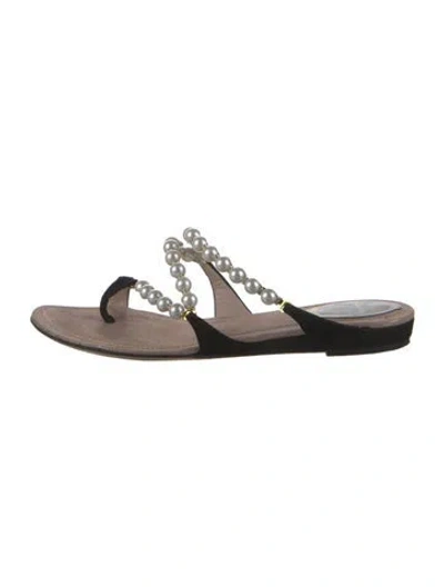 Pre-owned René Caovilla Suede Beaded Accents Slides In Multi