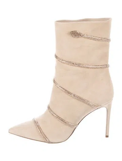 Pre-owned René Caovilla Suede Boots W/ Tags In Neutrals