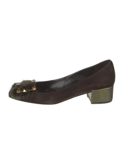 Pre-owned René Caovilla Suede Colorblock Pattern Pumps In Brown