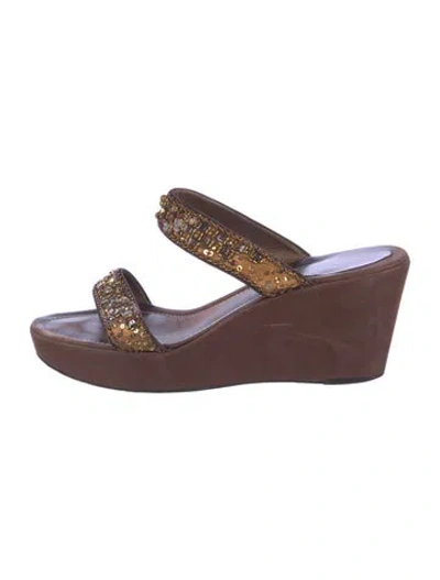 Pre-owned René Caovilla Suede Colorblock Pattern Slides In Burgundy