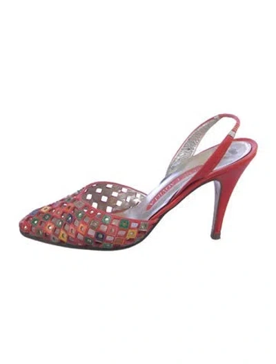 Pre-owned René Caovilla Suede Colorblock Pattern Slingback Pumps In Red