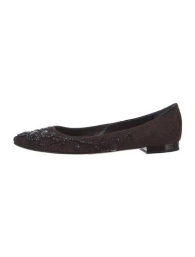 Pre-owned René Caovilla Suede Crystal Embellishments Ballet Flats In Brown
