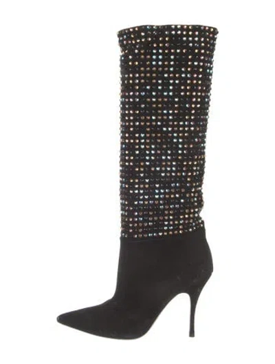 Pre-owned René Caovilla Suede Crystal Embellishments Boots In Black