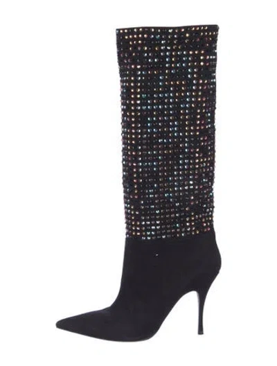 Pre-owned René Caovilla Suede Crystal Embellishments Boots In Black
