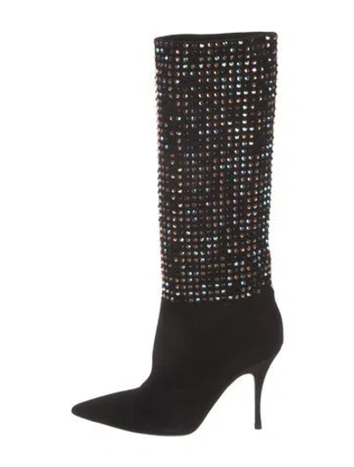 Pre-owned René Caovilla Suede Crystal Embellishments Boots In Black