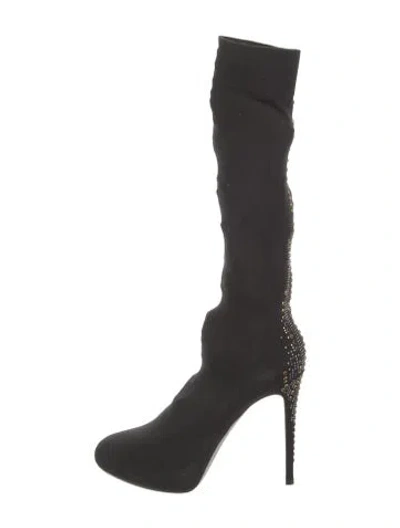 Pre-owned René Caovilla Suede Crystal Embellishments Boots In Black