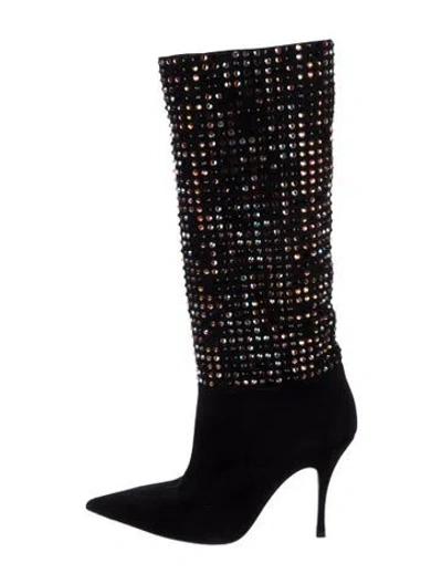 Pre-owned René Caovilla Suede Crystal Embellishments Boots In Black